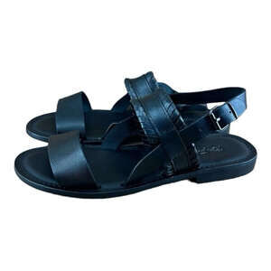 Re Ferdinando Strappy Slingback Gladiator Sandal Black Leather